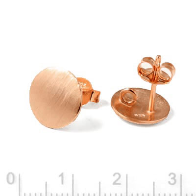 Earstuds with brushed rounded coin, rose gold-plated silver, diameter 10mm, 2pcs