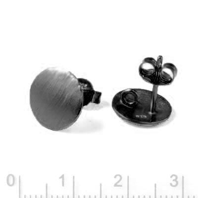 Earstuds with brushed rounded coin, black sterling silver, diameter 10mm, 2pcs