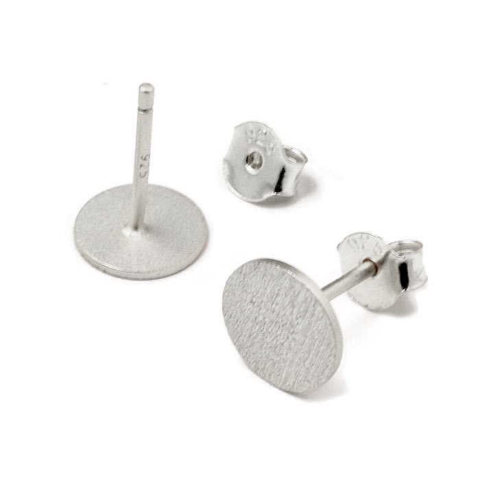 Earstuds with 8 mm pad, brushed surface, sterling silver, 2pcs.
