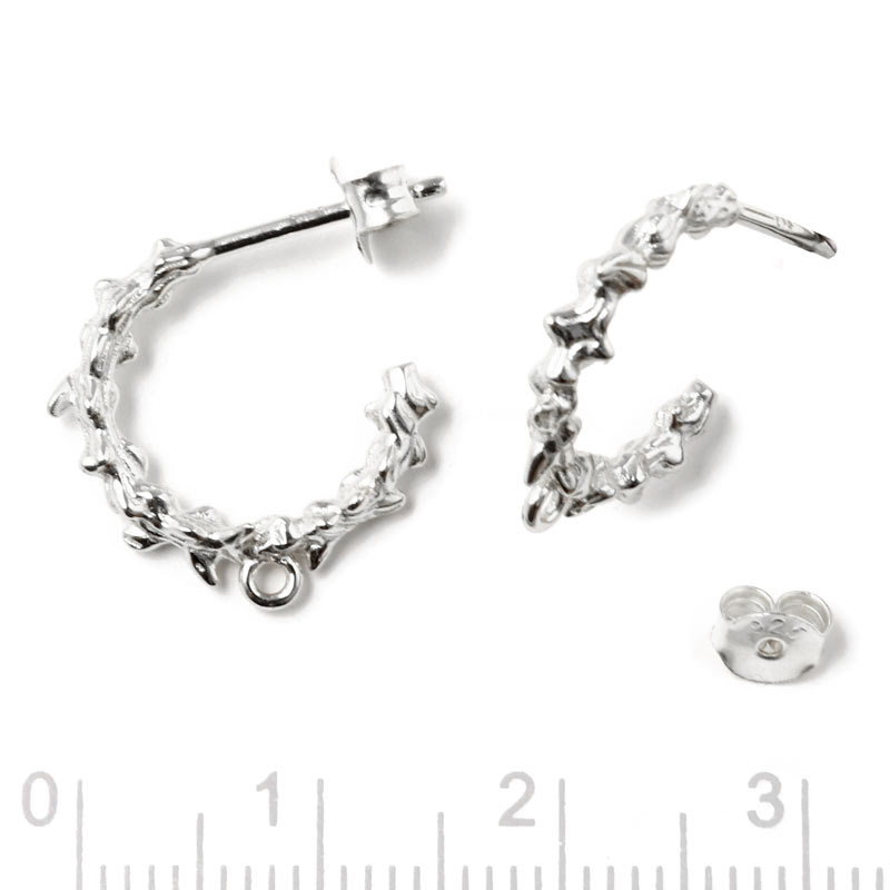 Earstuds, uneven open arch with closed loop, Sterling silver, 15mm, 2pcs