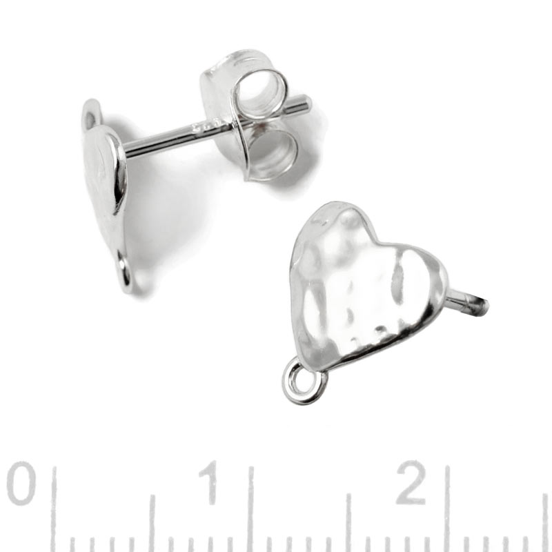 Ear stud with hammered heart with eye, silver, 8.8x9.6 mm, 2 pcs