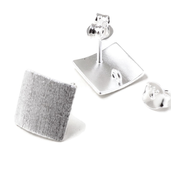 Earstuds, brushed square, Sterling silver, 10x10mm, 2pcs.