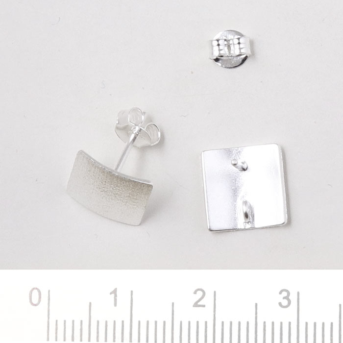Earstuds, brushed square, Sterling silver, 10x10mm, 2pcs.
