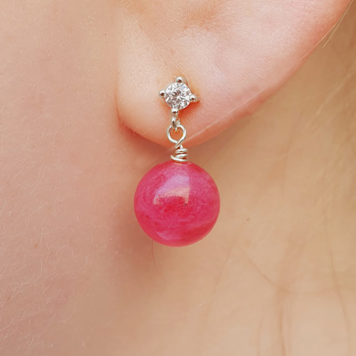 Earstuds with crystal and loop, Sterling silver, 14x4,5mm, 2pcs.