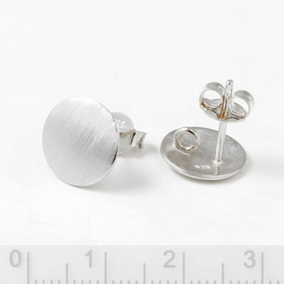 Earstuds with brushed rounded coin, sterling silver, diameter 10x11,5mm, 2pcs