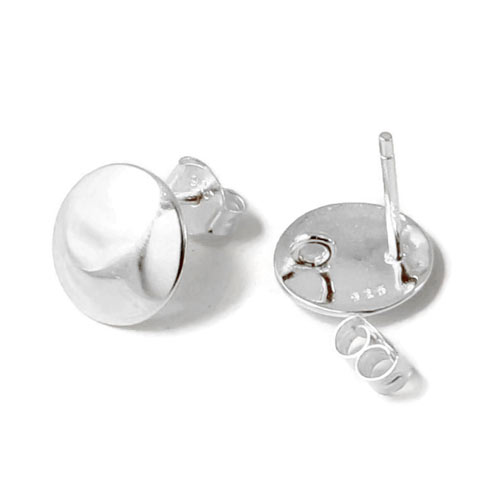 Earstuds with shiny rounded coin, sterling silver, diameter 10mm, 2pcs