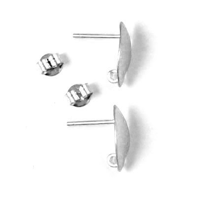 Earstuds, brushed bend leaf and eye, Sterling silver, 13.5x9mm, 2pcs.