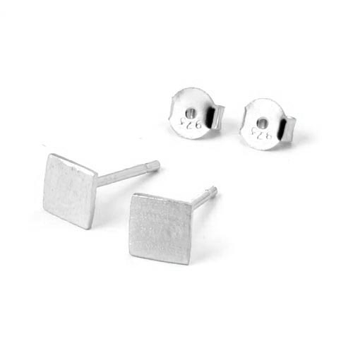 Earstuds, brushed square, Sterling silver, 5.5x5.5mm, 2pcs.