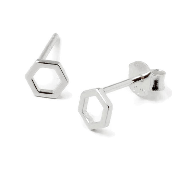 Earstuds, hexagon outline, Sterling silver, 12x5mm, 2pcs