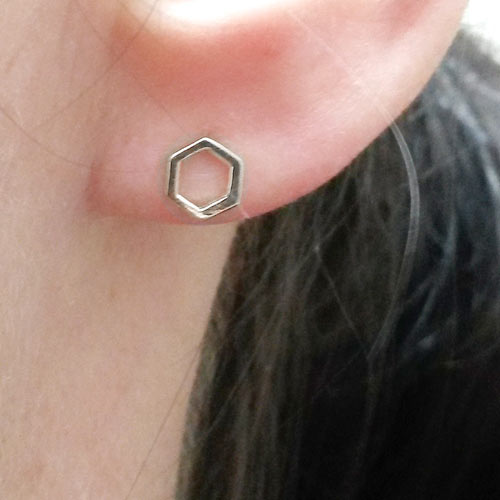 Earstuds, hexagon outline, Sterling silver, 12x5mm, 2pcs