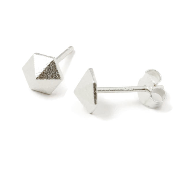 Earstuds, pointy hexagon, Sterling silver, 14x6mm, 2pcs
