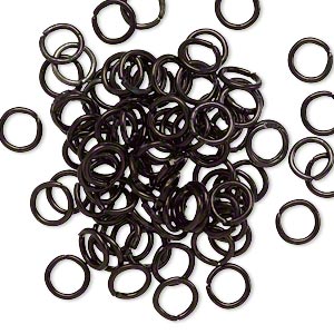 Aluminium jump rings, black, glossy, 6/4mm, 100pcs