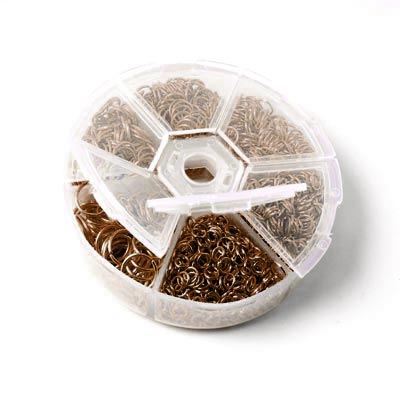 Jumpring-set, antique copper, in smart plastic container with 8 different sizes.