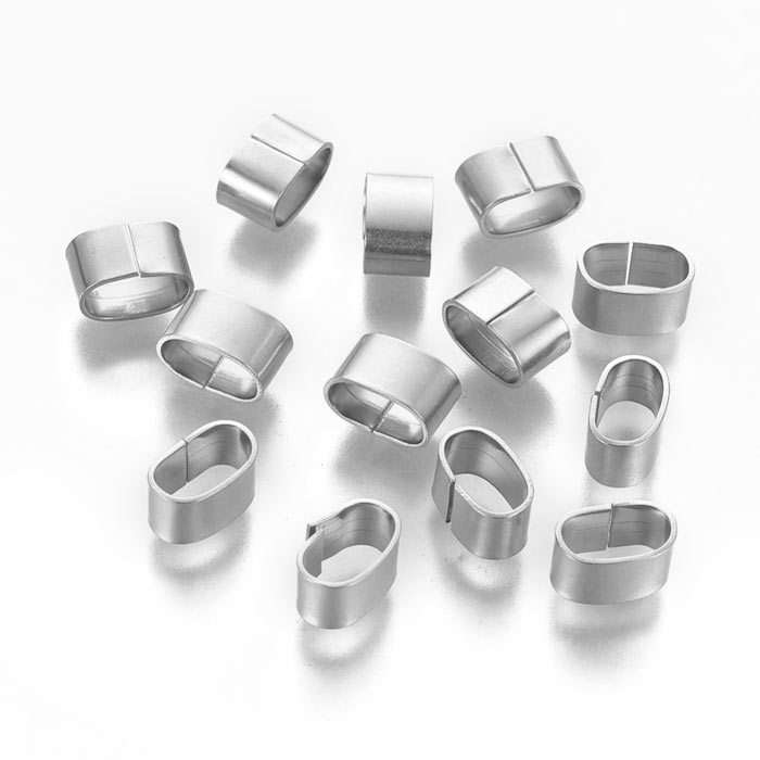 Ring/spacer bead, oval, frosted stainless steel, 8x5mm, 2pcs.