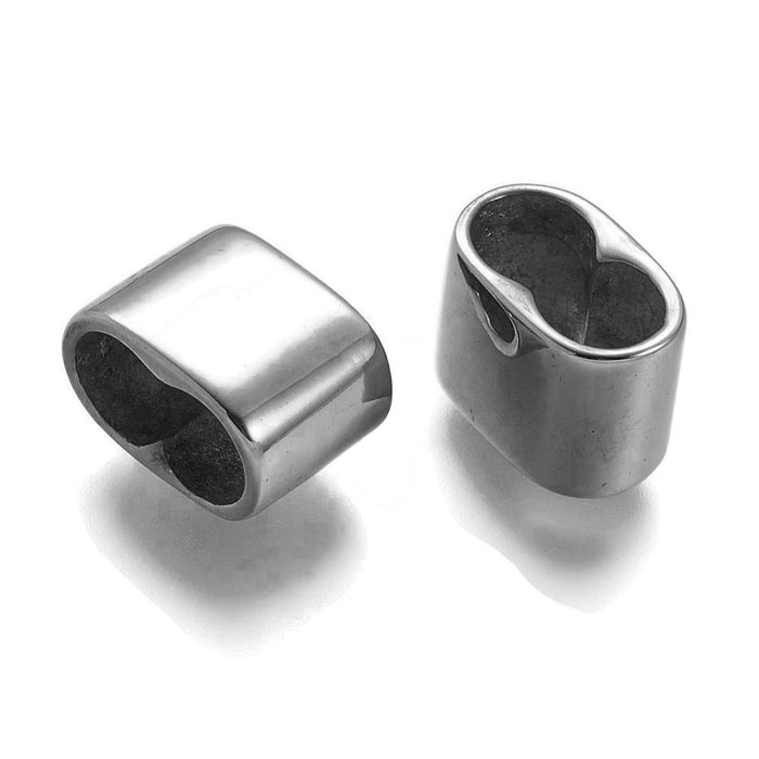 Ring / collector bead for cords, oval, stainless steel, 13x9x7mm, 1pcs