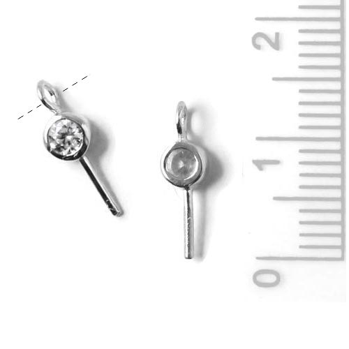 Eyepin, silver with cubic zirconia and lateral eye, 12x1mm, 1pc
