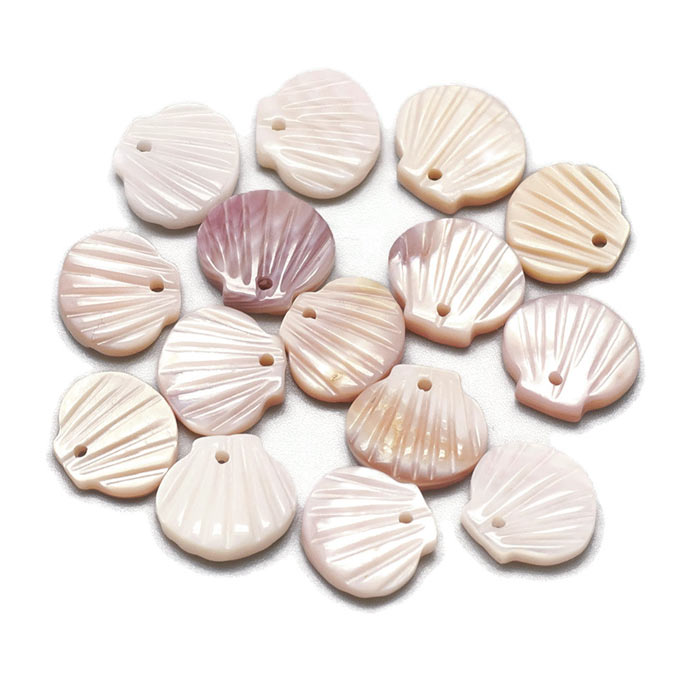Mother-of-pearl shell pendant, faint pink 10 mm, 2 pcs.