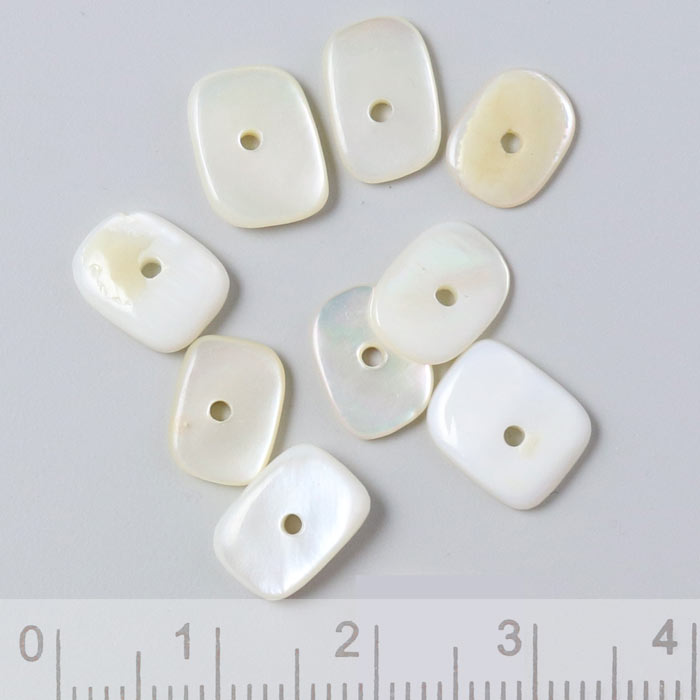 Mother of pearl, strand, flat rectangular w. hole, white-brown, 10x6x2mm, 180pcs