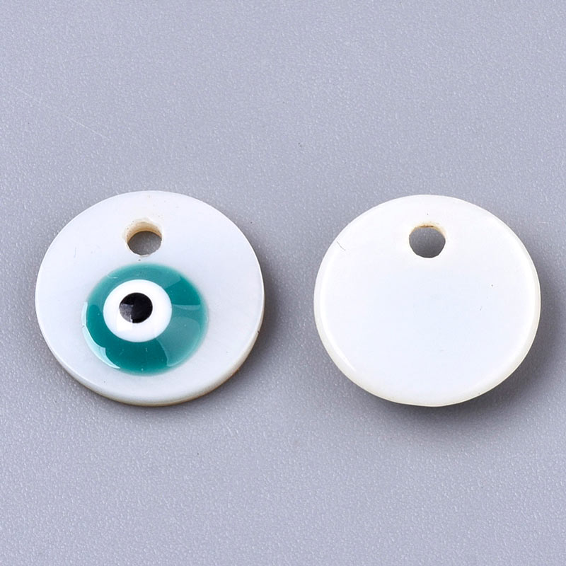 Mother-of-pearl pendant, symbol for warding off evil eyes, enameled, 10x3 mm, 4 pcs