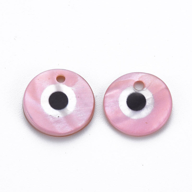 Mother-of-pearl pendant, mixed colors, symbol for warding off evil eyes, 10x3 mm, 6 pcs