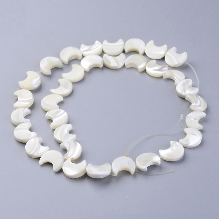 Mother of pearl crescent moon, bead, white with hole lengthwise, 11x12x3 mm, 4 pcs