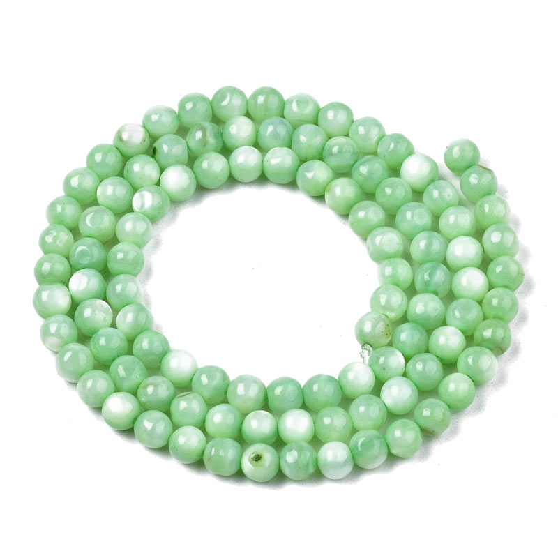 Shell beads, full strand, round, light green, 4 mm, appx. 95 pcs.