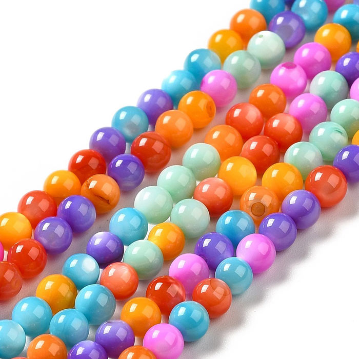 Shell beads, full strand, round, mixed colors, 4 mm, appx. 95 pcs.