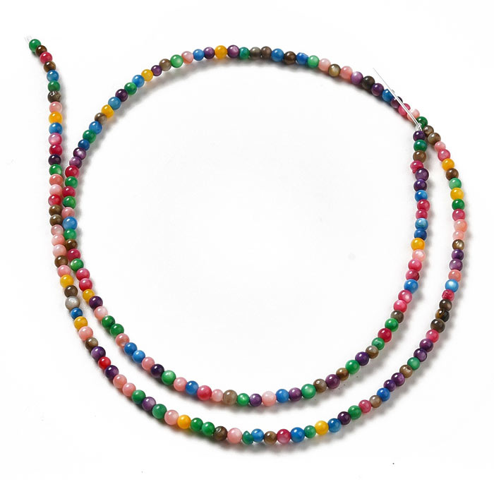 Shell beads, full strand, round, small, mixed colors, 2 mm, appx. 180 pcs.