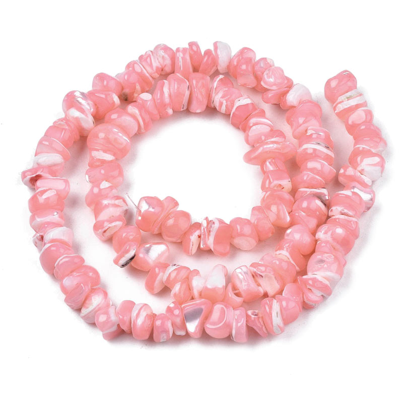 Mother of pearl, pink, dyed, fullstrand, polished pieces, appx. 8x10x6mm, appx. 100 pcs