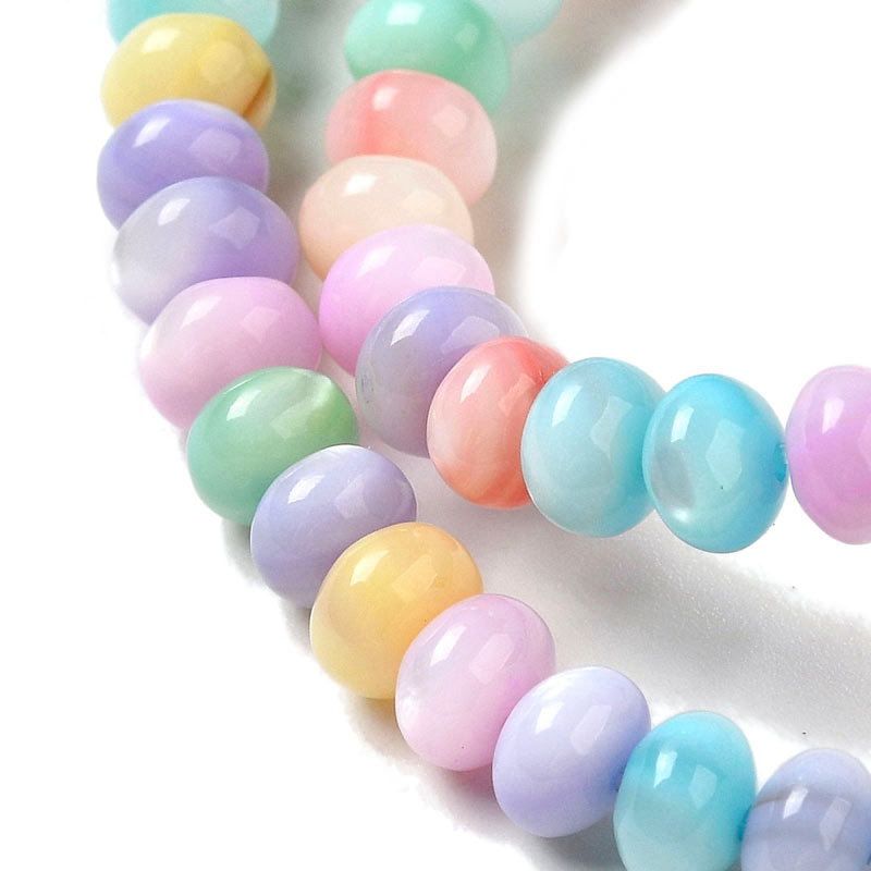 Shell beads, mixed dyed pastel colours, full strand, rondelle, 5x3 mm, appx. 110 pc