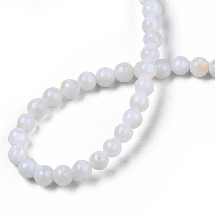 Shell beads, full strand, colored, round, pink, pearlescent effect, 4 mm, appx. 99 pc