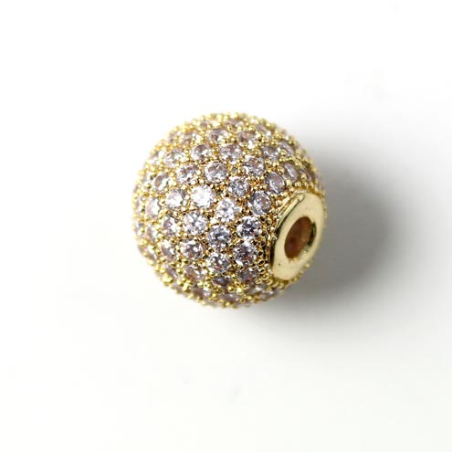 Round exclusive gilded bead, set with transparent zirconia, 12mm, 1pc.