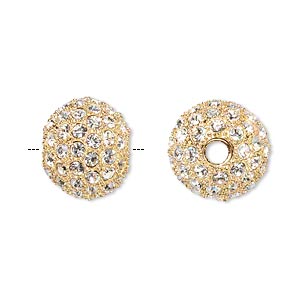Textured Bead, gilded w. Swarovski Crystal, 15mm.