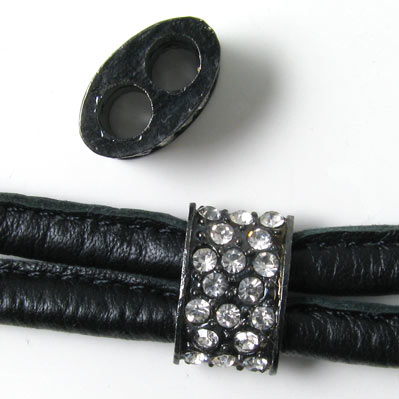 Crystal, spacer bar, black-metal with clear crystals, 16x11mm, 1pc.