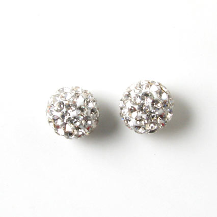 Half-drilled sphere with transparent crystals, 8mm, 2pcs.