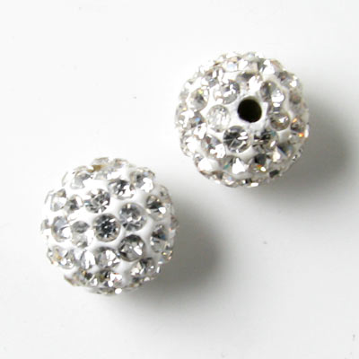 Bling bling beads, 10mm, with transparent crystals, 2pcs.