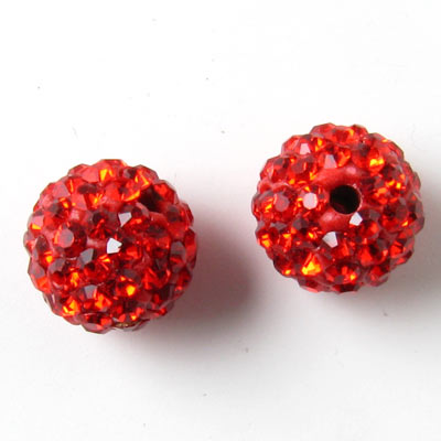 Bling bling beads, 10mm, with red crystals, 2pcs.