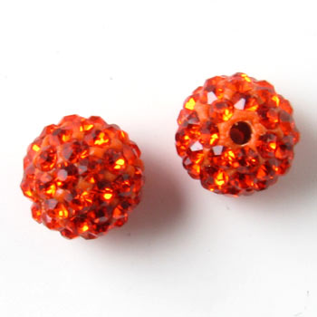 Bling bling beads, 10mm, with orange crystals, 2pcs.