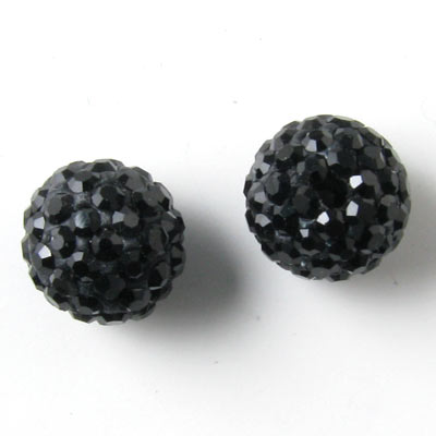 Drilled through sphere, 10mm, with black crystals, 2pcs.