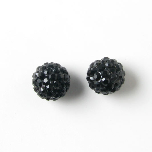 Half-drilled sphere with black crystals, 6mm, 2pcs.