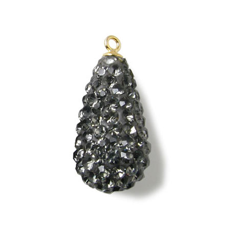 Teardrop-shaped pendant w. grey crystals and gilded silver eye, 21x11mm, 1pc.
