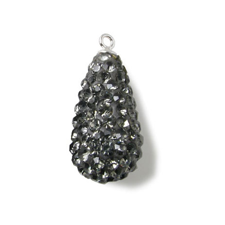 Teardrop-shaped pendant w. grey crystals and silver eye, 21x11mm, 1pc.