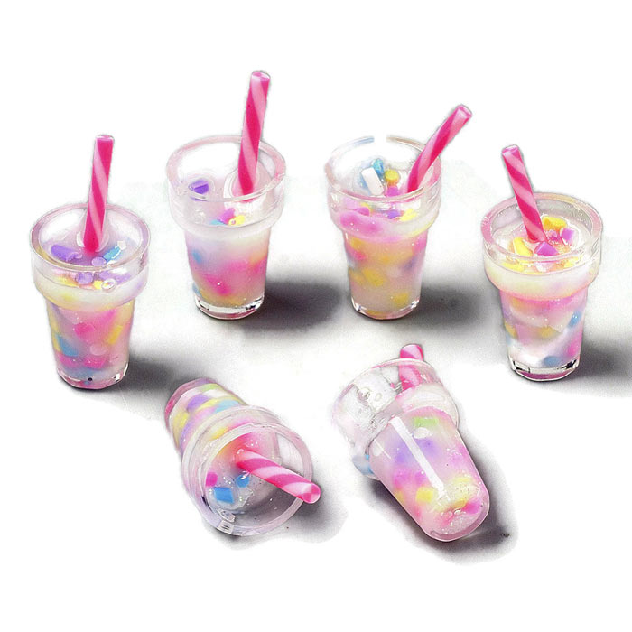Resin pendant, Bubble Tea with straw, pink, 27x13 mm, 2 pcs