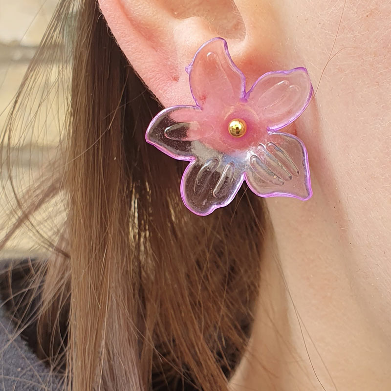 Acrylic orchids, blue, transparent, 27x7mm, 6pcs.