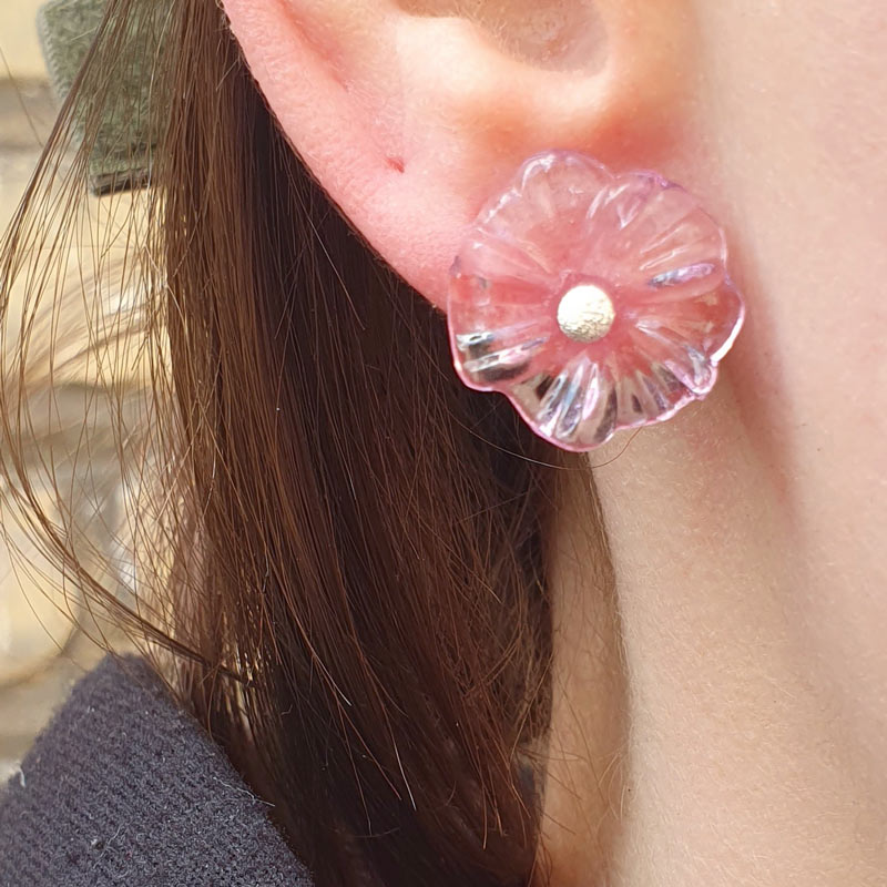 Acrylic flowers, purple, transparent, 17x3mm, 6pcs.