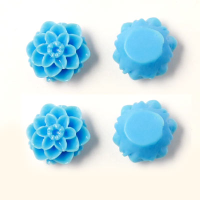Resin dahlia, small, blue, 10x6mm, 4pcs.