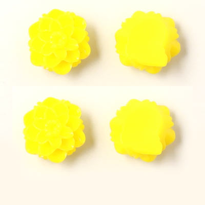 Resin dahlia, small, yellow, 10x6mm, 4pcs.