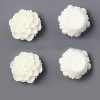 Resin dahlia, small, white, 10x6mm, 4pcs.