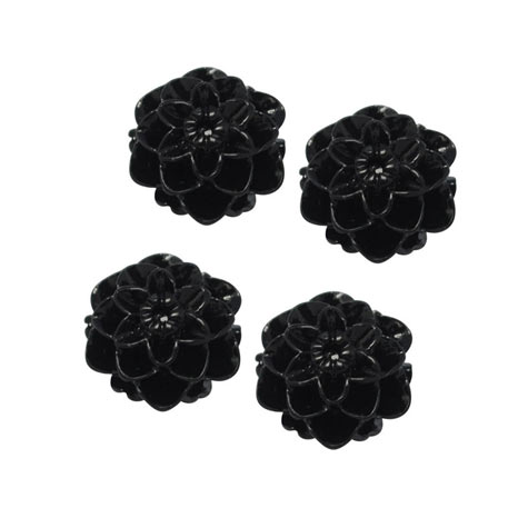 Resin dahlia, small, black, 10x6mm, 4pcs.