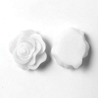 Resin rose, flat, white, 13x5mm, 4pcs.